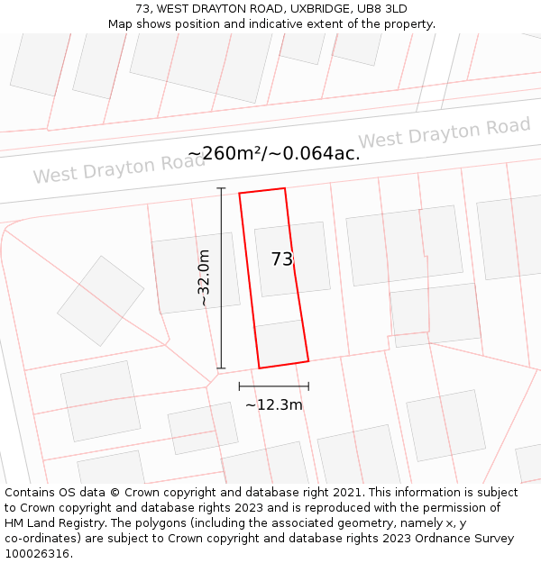 73, WEST DRAYTON ROAD, UXBRIDGE, UB8 3LD: Plot and title map