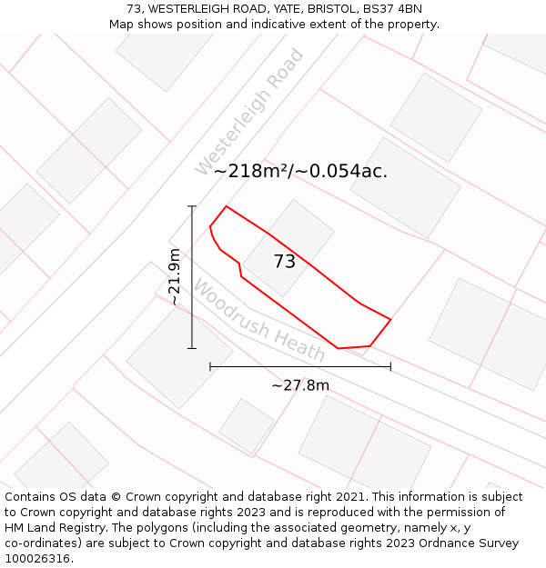 73, WESTERLEIGH ROAD, YATE, BRISTOL, BS37 4BN: Plot and title map