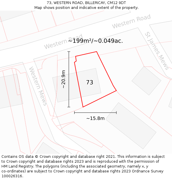 73, WESTERN ROAD, BILLERICAY, CM12 9DT: Plot and title map