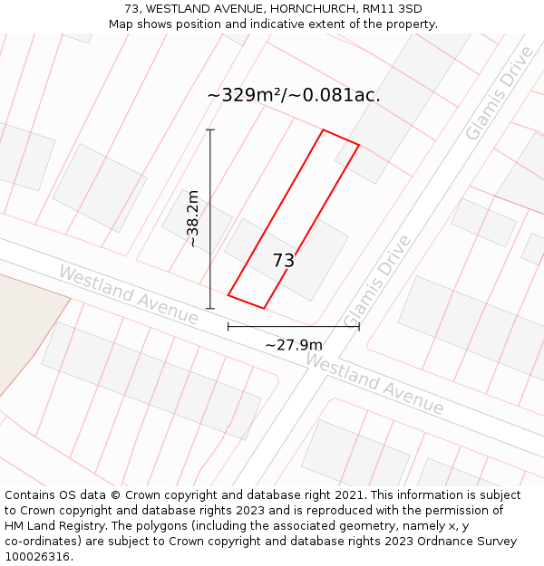 73, WESTLAND AVENUE, HORNCHURCH, RM11 3SD: Plot and title map
