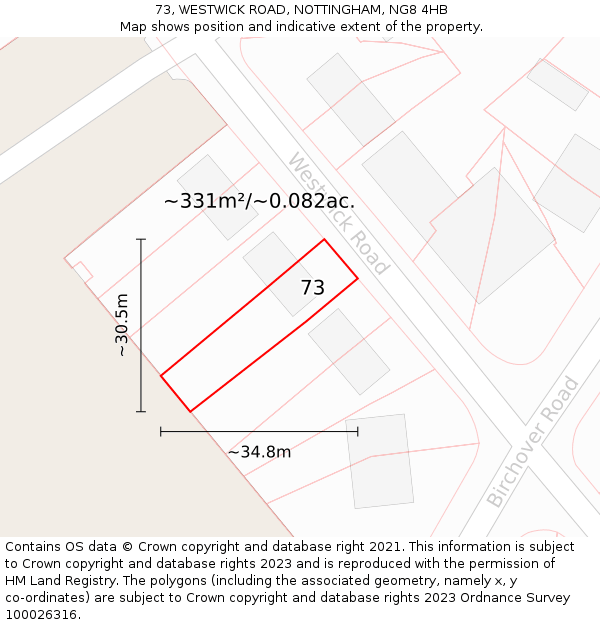 73, WESTWICK ROAD, NOTTINGHAM, NG8 4HB: Plot and title map