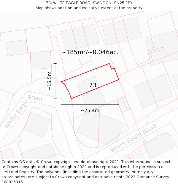 73, WHITE EAGLE ROAD, SWINDON, SN25 1PY: Plot and title map