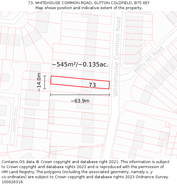 73, WHITEHOUSE COMMON ROAD, SUTTON COLDFIELD, B75 6EY: Plot and title map
