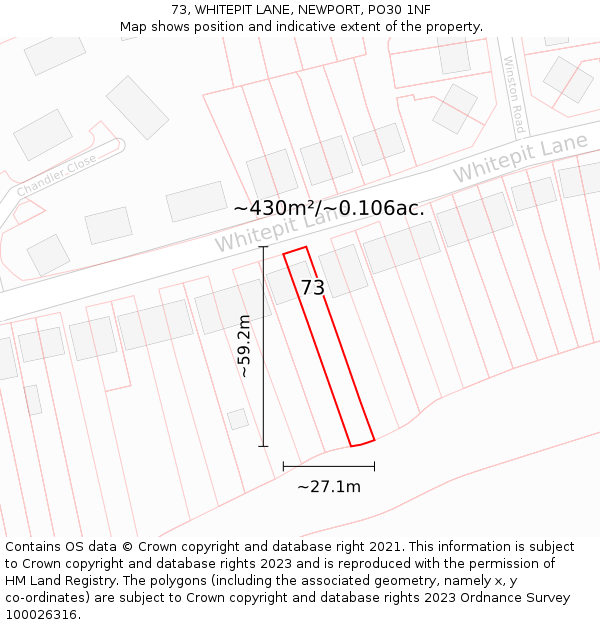 73, WHITEPIT LANE, NEWPORT, PO30 1NF: Plot and title map