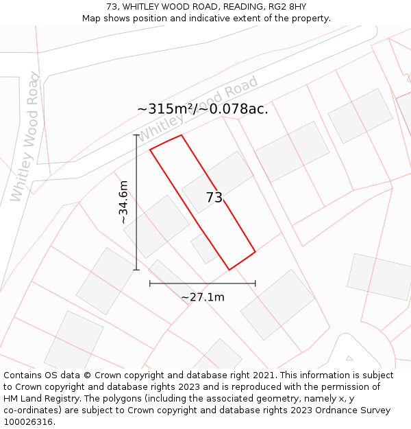 73, WHITLEY WOOD ROAD, READING, RG2 8HY: Plot and title map