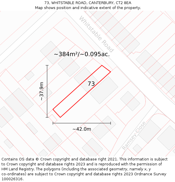 73, WHITSTABLE ROAD, CANTERBURY, CT2 8EA: Plot and title map