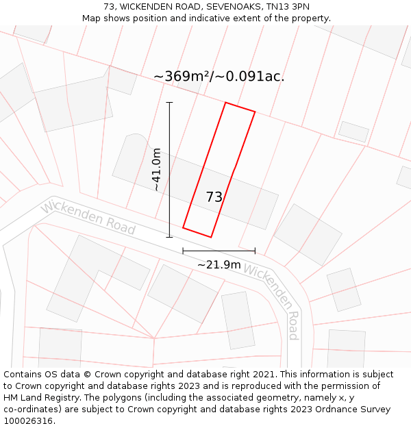 73, WICKENDEN ROAD, SEVENOAKS, TN13 3PN: Plot and title map
