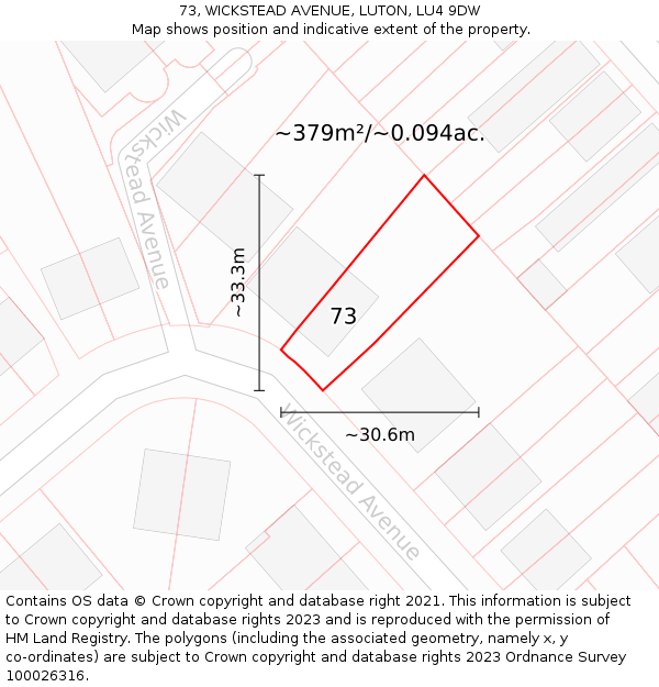 73, WICKSTEAD AVENUE, LUTON, LU4 9DW: Plot and title map