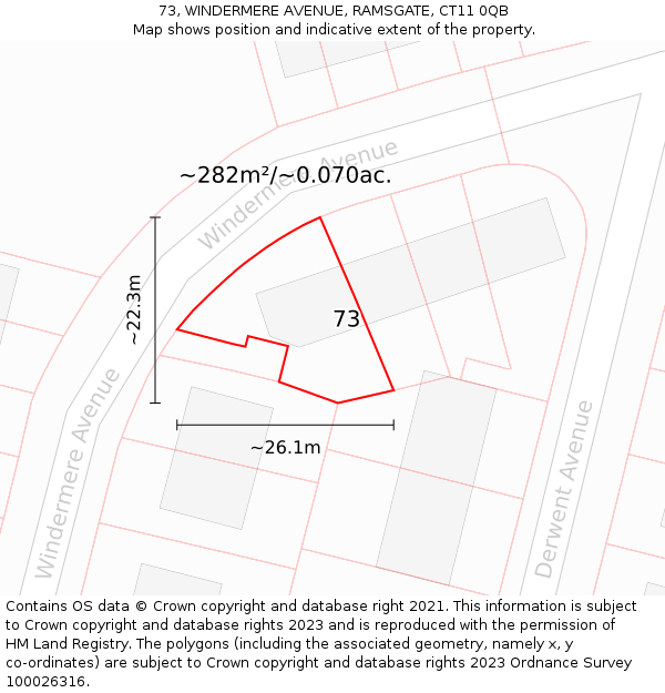 73, WINDERMERE AVENUE, RAMSGATE, CT11 0QB: Plot and title map