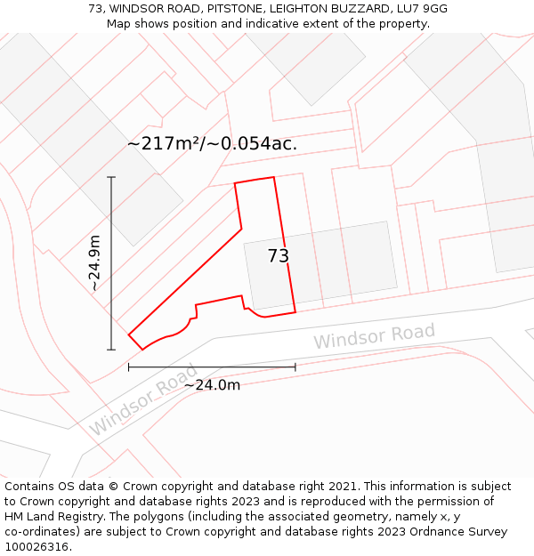 73, WINDSOR ROAD, PITSTONE, LEIGHTON BUZZARD, LU7 9GG: Plot and title map