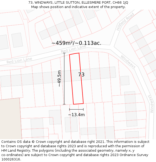73, WINDWAYS, LITTLE SUTTON, ELLESMERE PORT, CH66 1JQ: Plot and title map