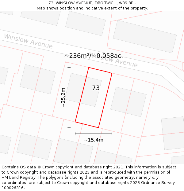 73, WINSLOW AVENUE, DROITWICH, WR9 8PU: Plot and title map