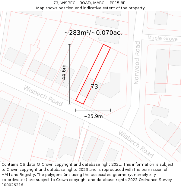 73, WISBECH ROAD, MARCH, PE15 8EH: Plot and title map