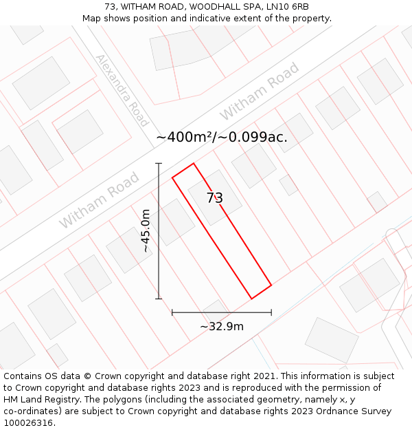 73, WITHAM ROAD, WOODHALL SPA, LN10 6RB: Plot and title map