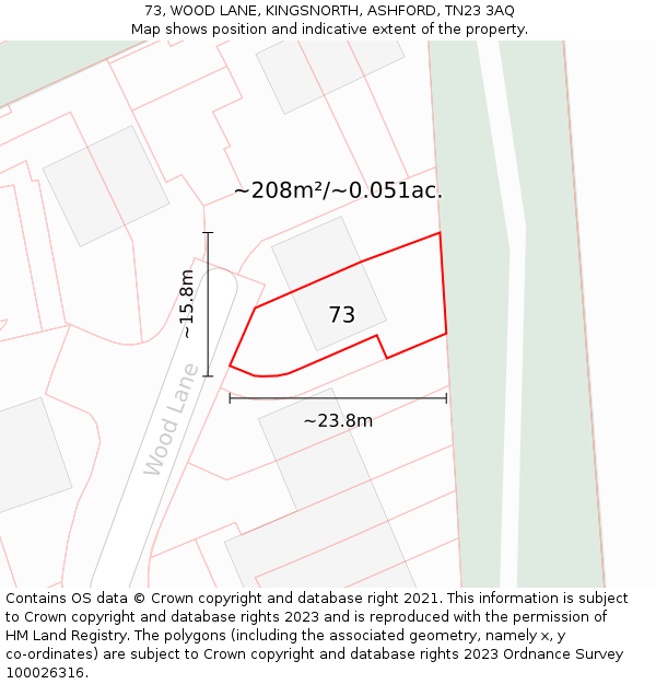 73, WOOD LANE, KINGSNORTH, ASHFORD, TN23 3AQ: Plot and title map