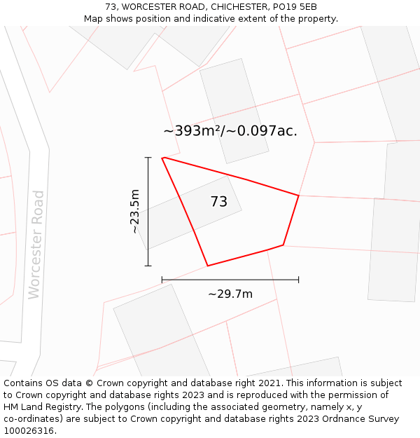 73, WORCESTER ROAD, CHICHESTER, PO19 5EB: Plot and title map