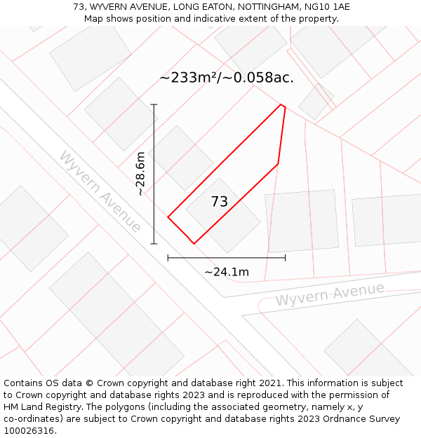 73, WYVERN AVENUE, LONG EATON, NOTTINGHAM, NG10 1AE: Plot and title map