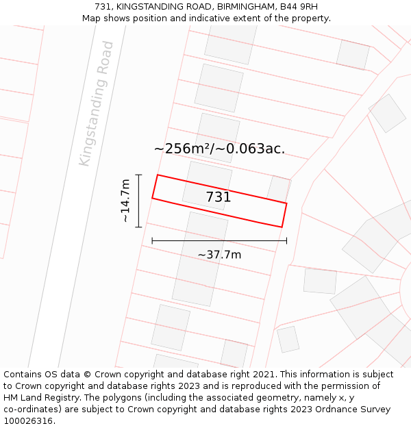 731, KINGSTANDING ROAD, BIRMINGHAM, B44 9RH: Plot and title map