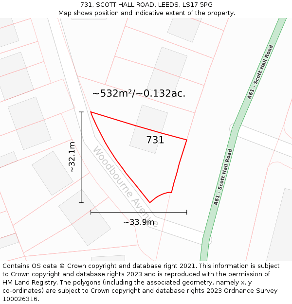 731, SCOTT HALL ROAD, LEEDS, LS17 5PG: Plot and title map