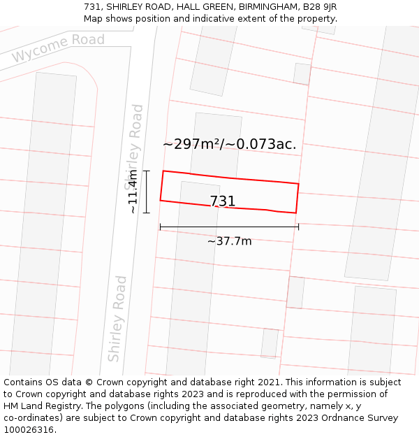 731, SHIRLEY ROAD, HALL GREEN, BIRMINGHAM, B28 9JR: Plot and title map