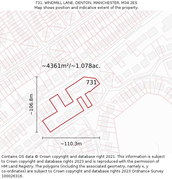 731, WINDMILL LANE, DENTON, MANCHESTER, M34 2ES: Plot and title map