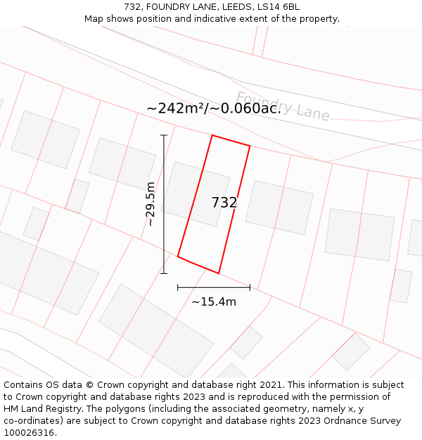 732, FOUNDRY LANE, LEEDS, LS14 6BL: Plot and title map
