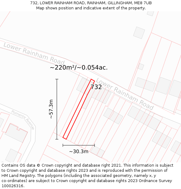 732, LOWER RAINHAM ROAD, RAINHAM, GILLINGHAM, ME8 7UB: Plot and title map