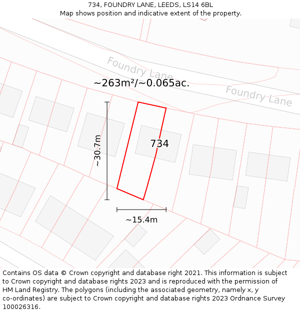 734, FOUNDRY LANE, LEEDS, LS14 6BL: Plot and title map