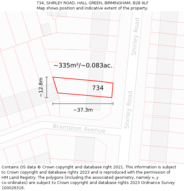734, SHIRLEY ROAD, HALL GREEN, BIRMINGHAM, B28 9LF: Plot and title map