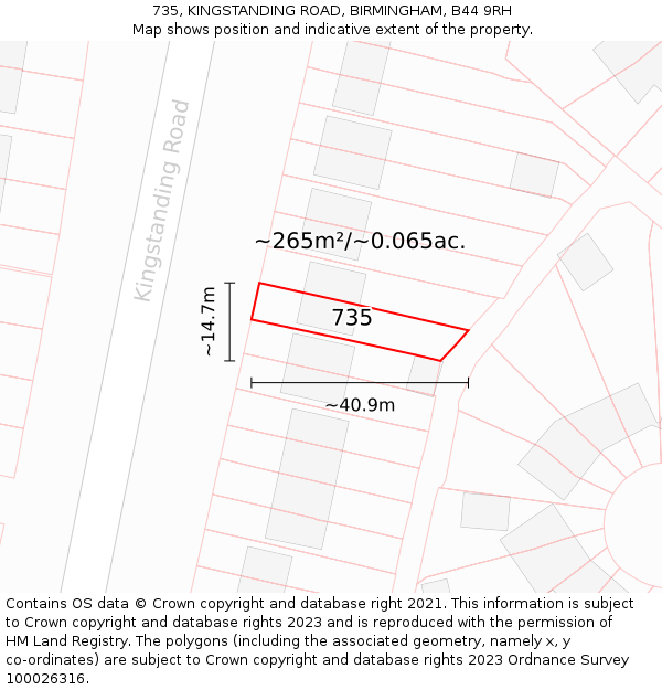 735, KINGSTANDING ROAD, BIRMINGHAM, B44 9RH: Plot and title map