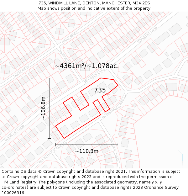 735, WINDMILL LANE, DENTON, MANCHESTER, M34 2ES: Plot and title map