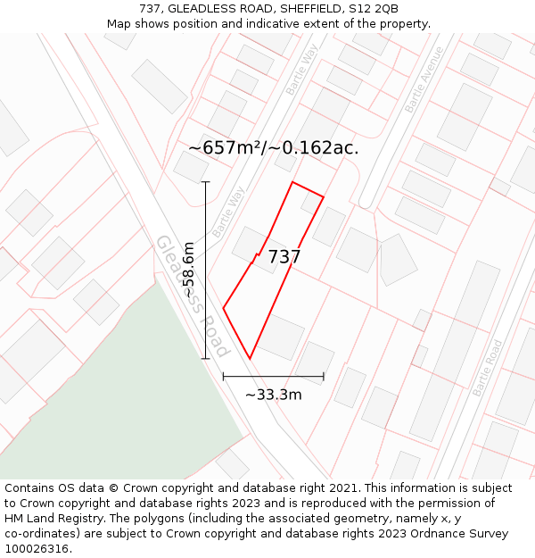 737, GLEADLESS ROAD, SHEFFIELD, S12 2QB: Plot and title map