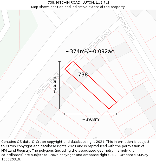 738, HITCHIN ROAD, LUTON, LU2 7UJ: Plot and title map