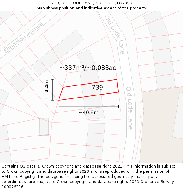 739, OLD LODE LANE, SOLIHULL, B92 8JD: Plot and title map
