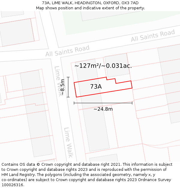 73A, LIME WALK, HEADINGTON, OXFORD, OX3 7AD: Plot and title map