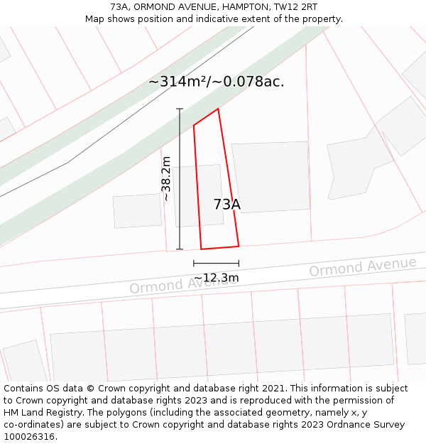 73A, ORMOND AVENUE, HAMPTON, TW12 2RT: Plot and title map