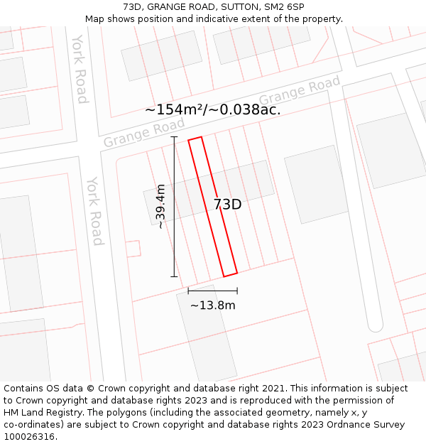 73D, GRANGE ROAD, SUTTON, SM2 6SP: Plot and title map