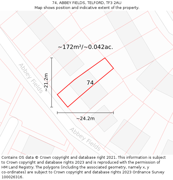 74, ABBEY FIELDS, TELFORD, TF3 2AU: Plot and title map