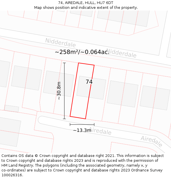 74, AIREDALE, HULL, HU7 6DT: Plot and title map