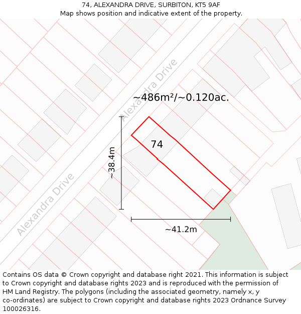 74, ALEXANDRA DRIVE, SURBITON, KT5 9AF: Plot and title map