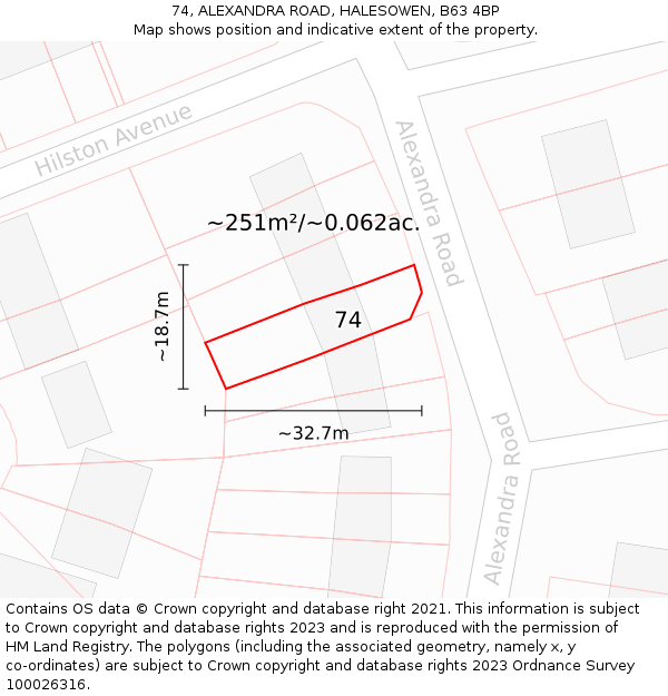 74, ALEXANDRA ROAD, HALESOWEN, B63 4BP: Plot and title map
