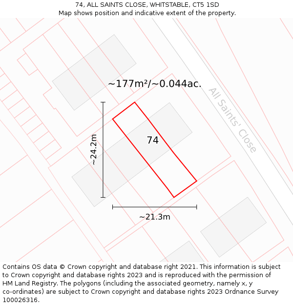 74, ALL SAINTS CLOSE, WHITSTABLE, CT5 1SD: Plot and title map