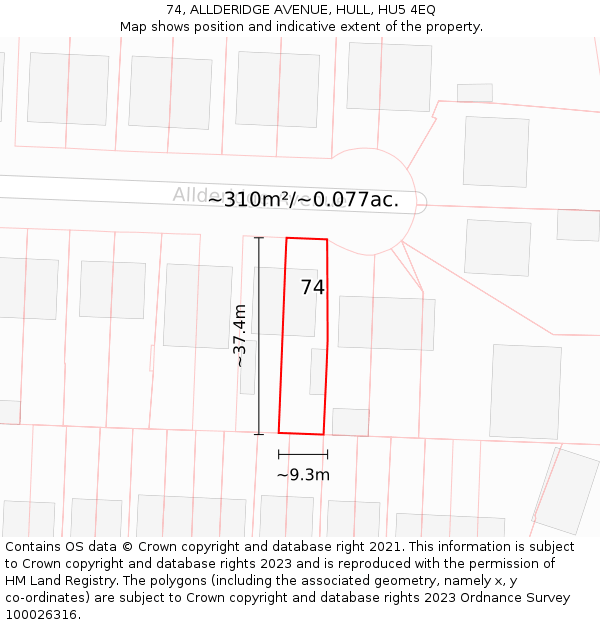 74, ALLDERIDGE AVENUE, HULL, HU5 4EQ: Plot and title map
