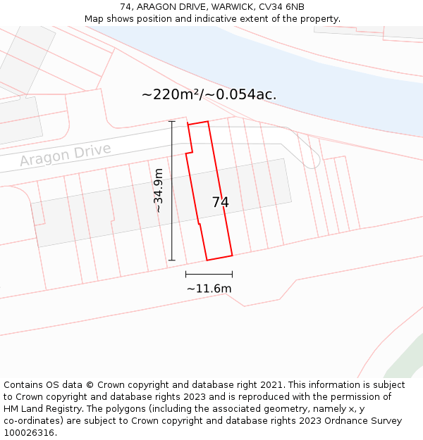 74, ARAGON DRIVE, WARWICK, CV34 6NB: Plot and title map