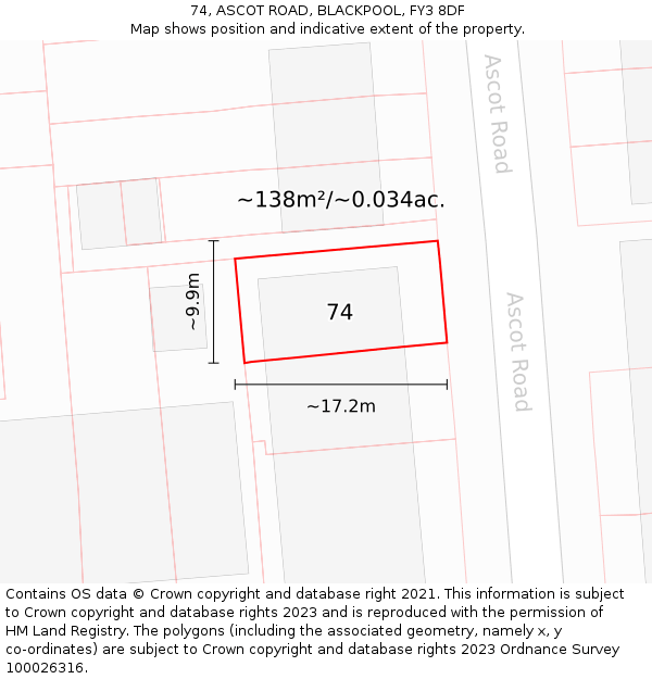 74, ASCOT ROAD, BLACKPOOL, FY3 8DF: Plot and title map
