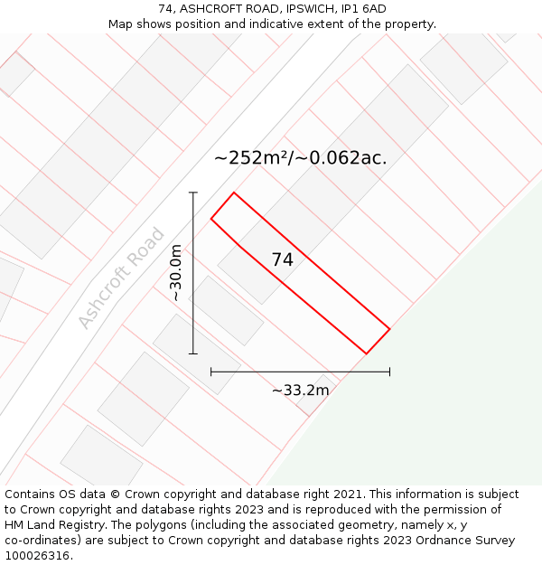 74, ASHCROFT ROAD, IPSWICH, IP1 6AD: Plot and title map