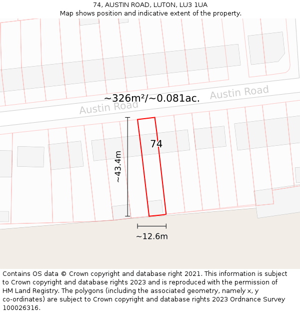 74, AUSTIN ROAD, LUTON, LU3 1UA: Plot and title map
