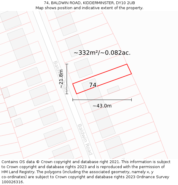 74, BALDWIN ROAD, KIDDERMINSTER, DY10 2UB: Plot and title map