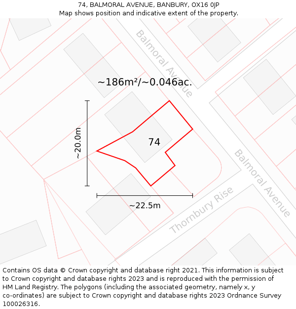 74, BALMORAL AVENUE, BANBURY, OX16 0JP: Plot and title map