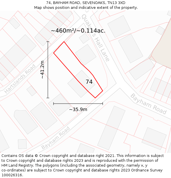 74, BAYHAM ROAD, SEVENOAKS, TN13 3XD: Plot and title map